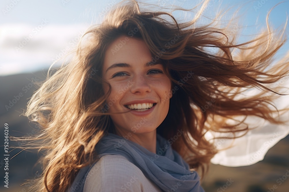 Portrait of a woman smiling for the camera, suitable for various projects Portrait of a woman smiling for the camera, suitable for various projects