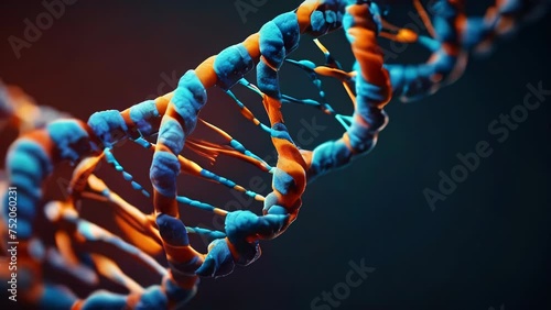 Molecule of DNA, double helix, 3D illustration. Genetic mutation and genetic disorders. Abstract DNA double helix with depth of field photo