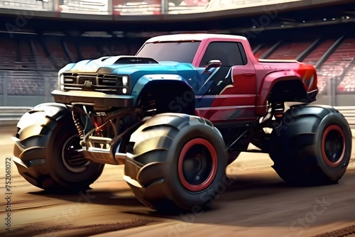 Racing monster truck with powerful engine, Generative AI photo