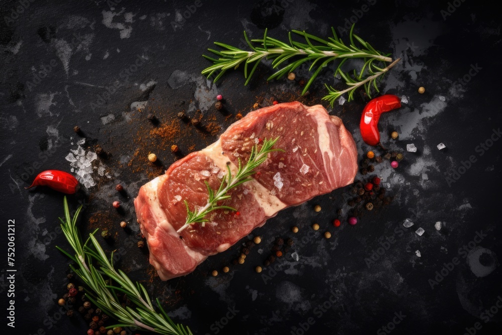 Freshly seasoned meat on a wooden table, ideal for food blogs or restaurant menus