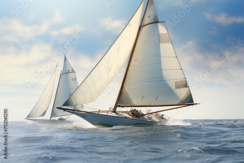 Two sailboats sailing in the open ocean. Suitable for travel and adventure concepts © Fotograf