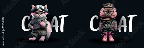 Fantasy Warrior Cats in Battle Gear: A Creative Illustration of Cats Dressed as Warriors, Perfect for Concepts Related to Fantasy, Creativity