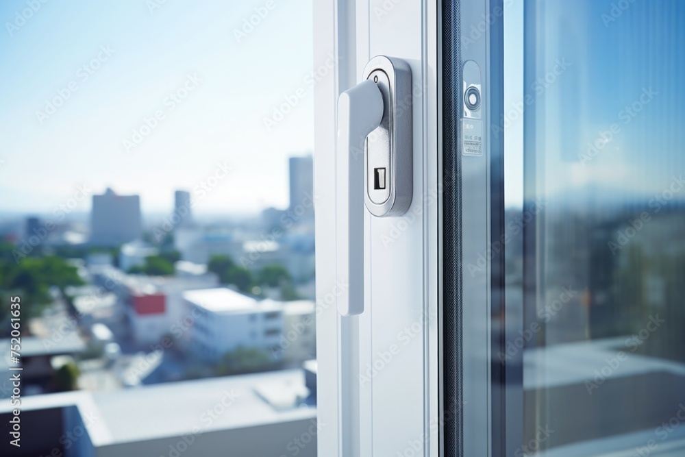 A detailed view of a door handle on a window. Suitable for architectural designs A detailed view of a door handle on a window. Suitable for architectural designs
