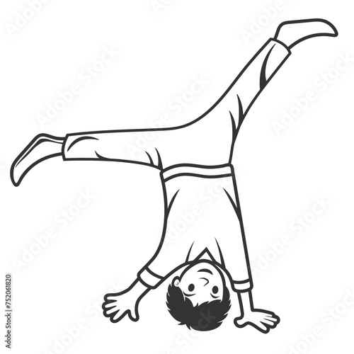 Boy is doing a cartwheel
