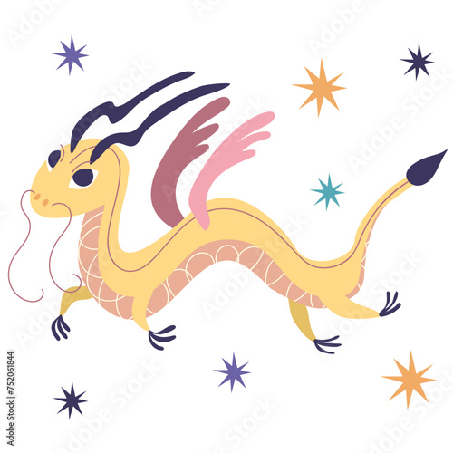 Cute yellow Chinese dragon. Vector illustration  children s