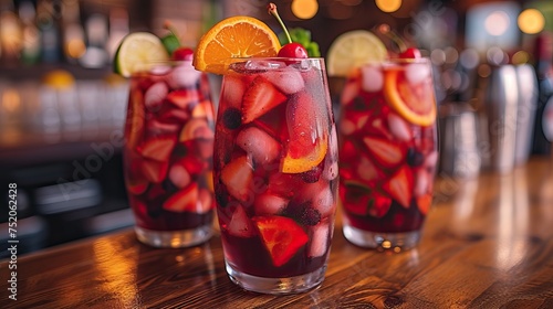 Spanish Sangria with red wine  fresh fruit  brandy and soda