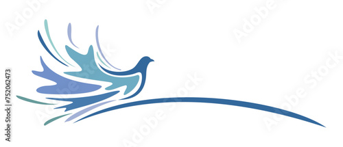 The stylized symbol of a flying dove.