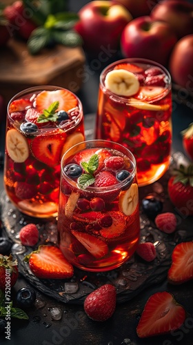 Spanish Sangria with red wine, fresh fruit, brandy and soda