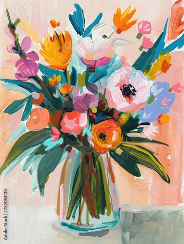 Hand-painted flower bouquet with soft colors and thick brush strokes