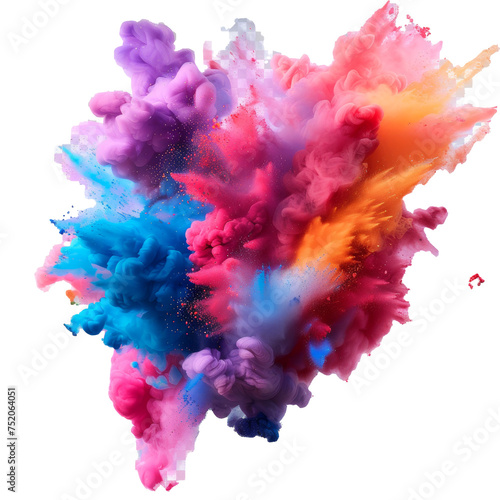 Colorful Holi paints, ink splashes, decorative vibrant dye for festival, traditional Indian holiday. Illustration in 3D.