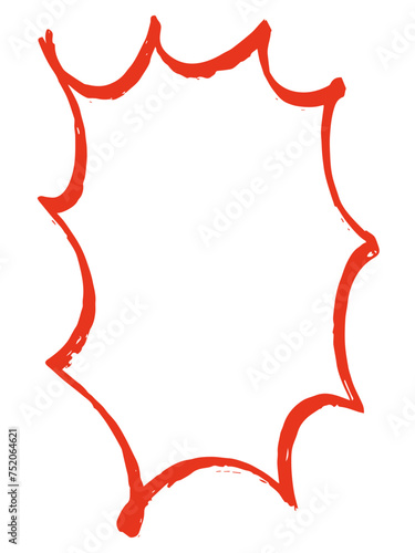 筆で描いたような手描きの爆発吹き出し（赤）