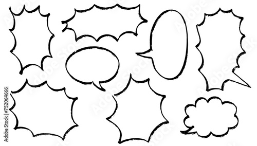 筆で描いたような手描きの吹き出しセット（黒）