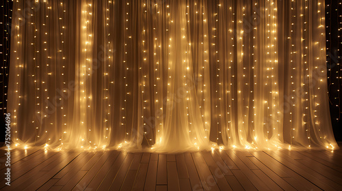 Beautifully decorated wedding venue illuminated with fairy lights at night