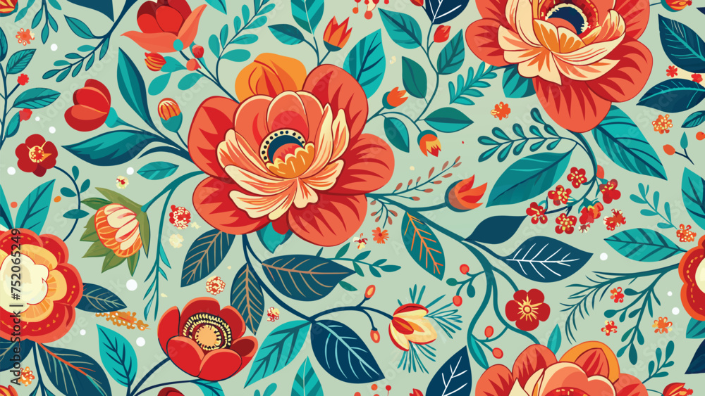 Seamless pattern with stylized flowers and leaves. Vector illustration. Seamless pattern with stylized flowers and leaves. Vector illustration.