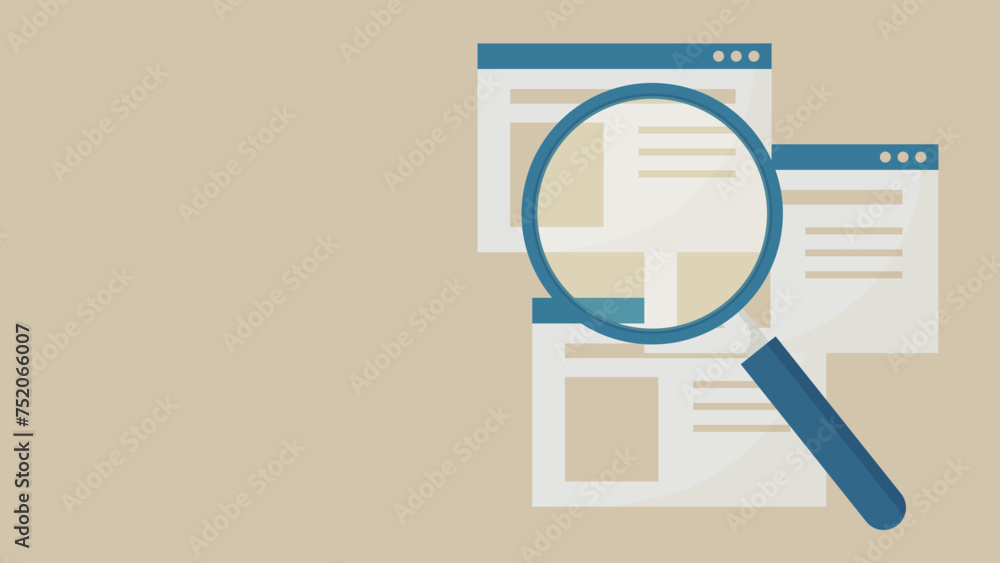 Multiple site pages and magnifying glass. Multiple site pages and magnifying glass.