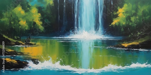 peaceful fusion of a waterfall scene and detailed water droplet artistry..