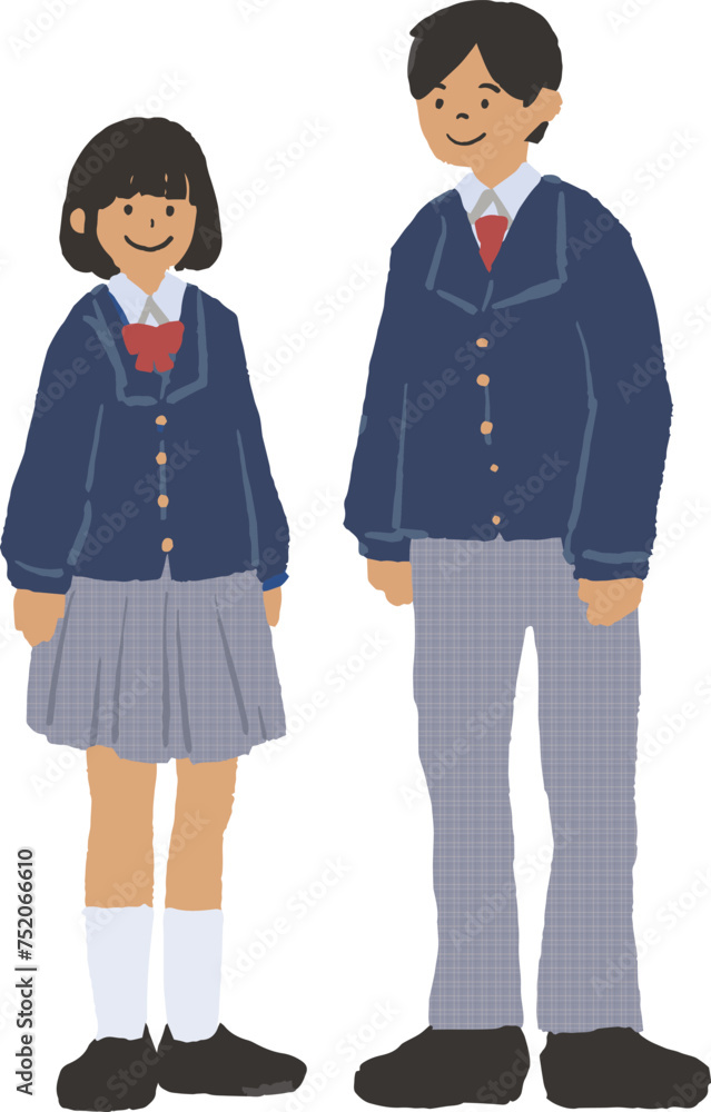 ブレザーの学生 全身イラストセット