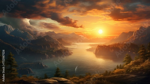 Realistic sunrise with s great view
