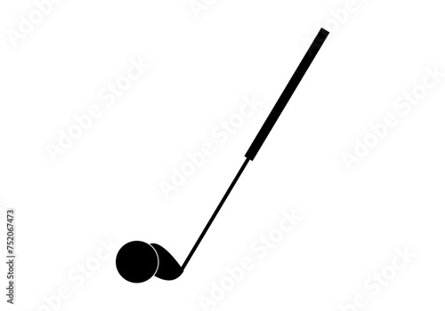 Icono negro de palo de golf y pelota. 