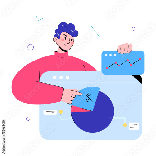 Modern doodle mini illustration of business analyst 