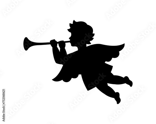 Cherub blowing into a tube. Cherub silhouette. Valentine's day. Love symbol. Vector illustration.