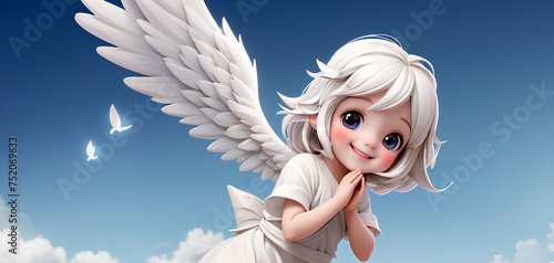 祈る天使の女の子、３Dイラスト｜Praying angel girl, 3D illustration.
