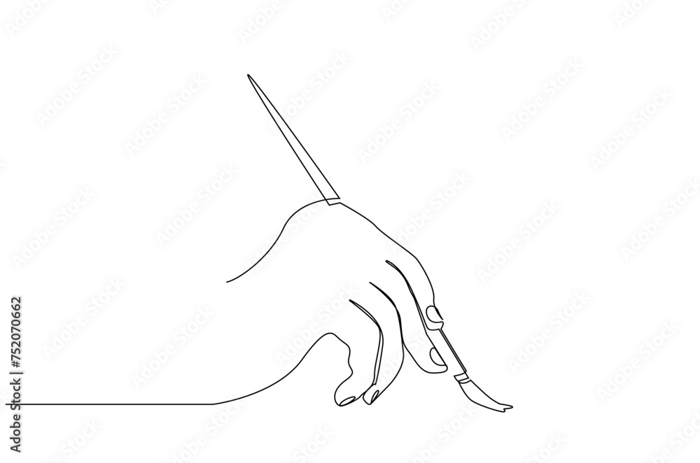 Obraz premium human woman watercolor painting holding brush lifestyle one line art design