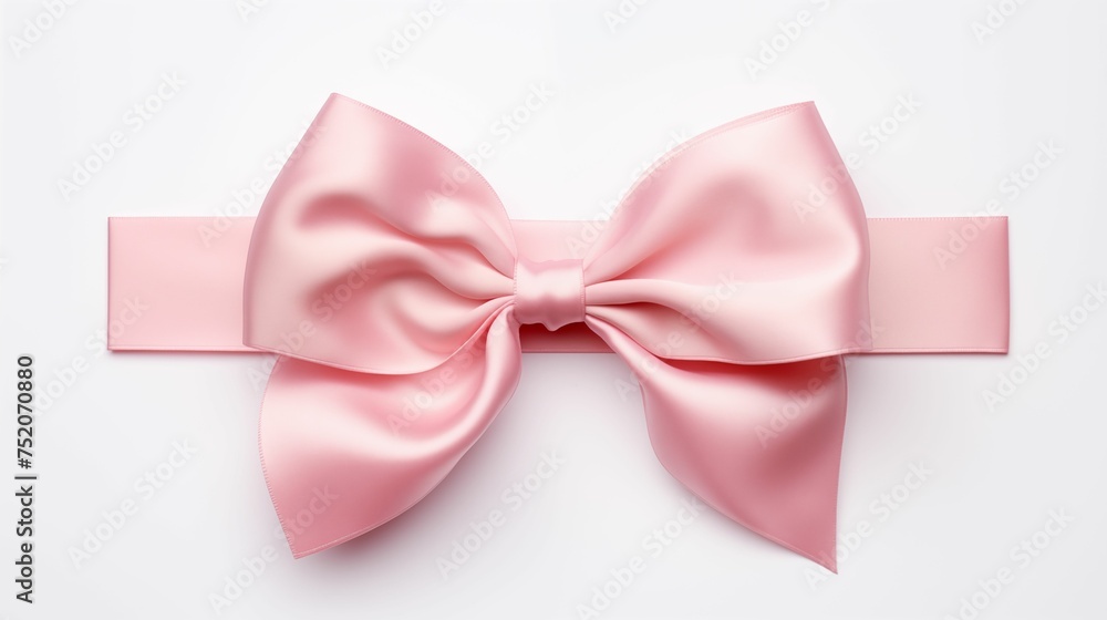 A delicate pink bow tied on a white background.