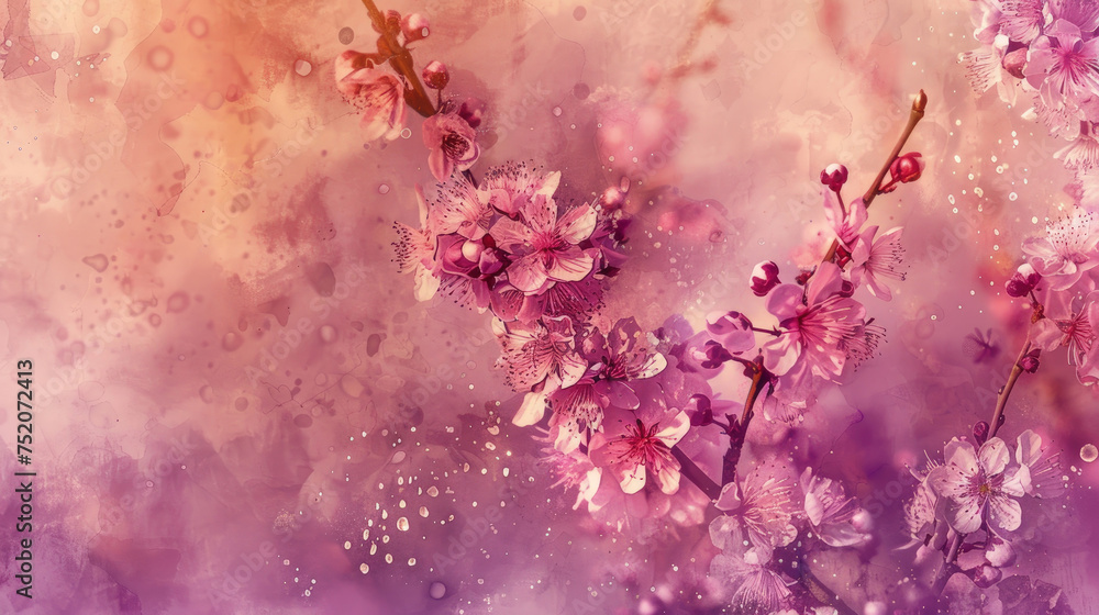 A detailed painting featuring pink flowers set against a vibrant purple background, showcasing intricate petal details and rich color contrasts A detailed painting featuring pink flowers set against a vibrant purple background, showcasing intricate petal details and rich color contrasts
