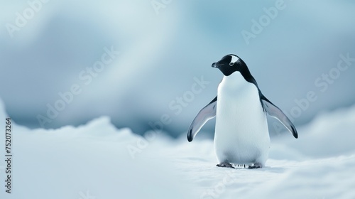 An image of a penguin moving across a snowy landscape. © kept