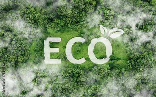 eco-friendly concept. Ecologic symbol icon on nature background. design to renewable resources sustainability. product eco-friendly. conservation to a green sustainable environment to net zero © Deemerwha studio