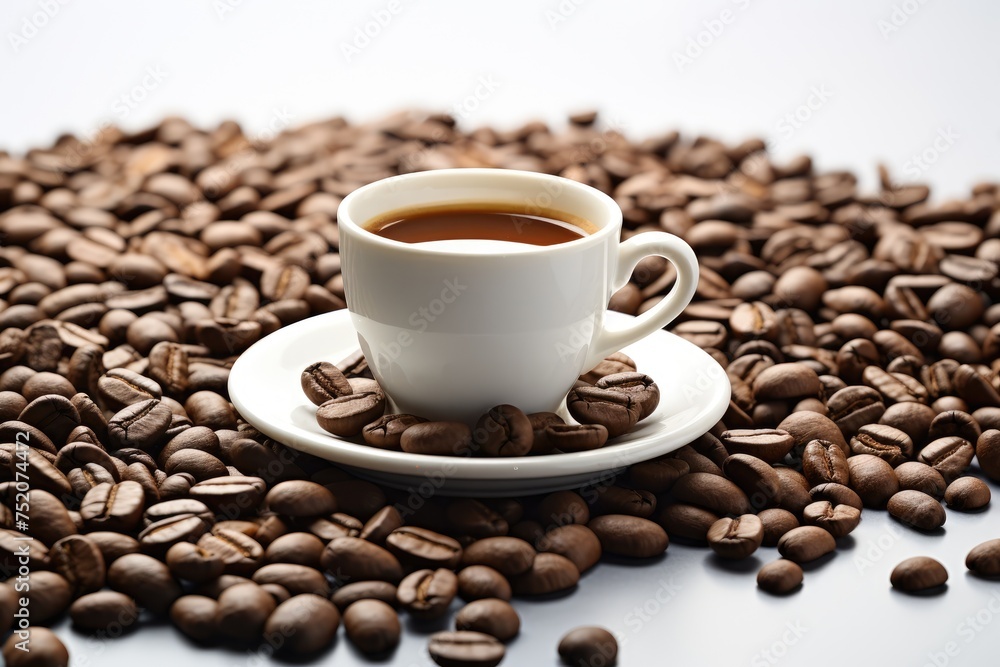 Fototapeta premium Cup of coffee and coffee beans on the table.