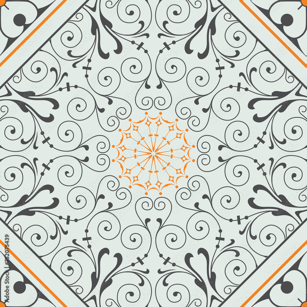 Seamless Floral Mandala Block Pattern. Ornamental Hexagon Tile Design. Luxurious Seamless Pattern for Tiles, Fabric, cloth Stock Vector