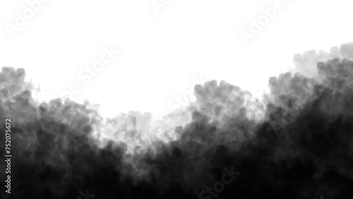 Black smoke clouds fog or smog texture isolated on transparent background. Black powder transparent