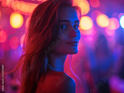 Attractive girl at party in club, disco lights © Olga