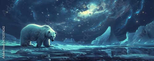 Magical Arctic bear on a glacier under a sky full of stars a journey through the night © Atchariya63