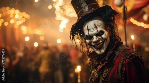 Twisted carnival under a bloodred moon where horror and laughter intertwine photo