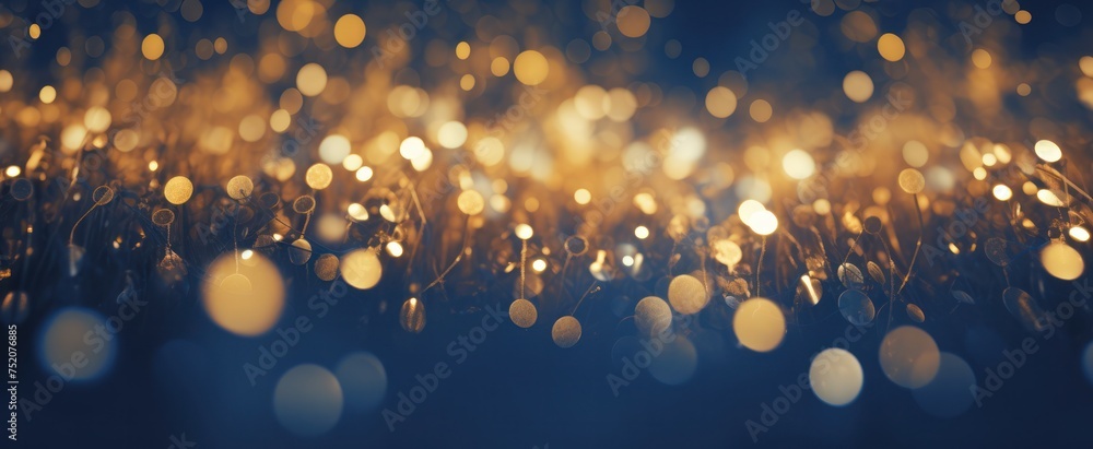 Christmas garland bokeh lights over bokeh gold dark blue background Christmas garland bokeh lights over bokeh gold dark blue background