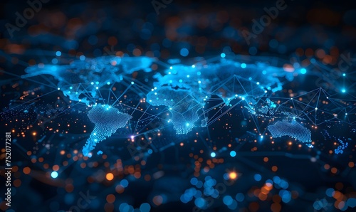 Abstract digital world map, concept of global networks and connectivity, information exchange and telecommunications