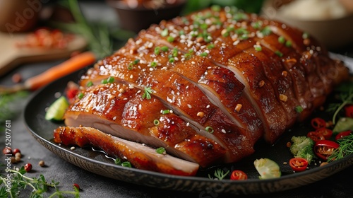 Food Peking duck with crispy skin and tender meat is a typical dish from Beijing, China