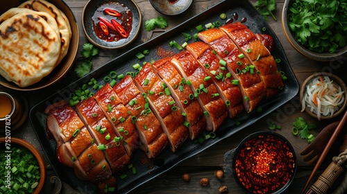 Food Peking duck with crispy skin and tender meat is a typical dish from Beijing, China