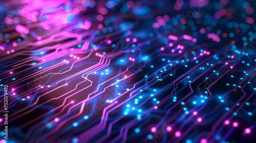 Vibrant blue and purple circuit board tech background