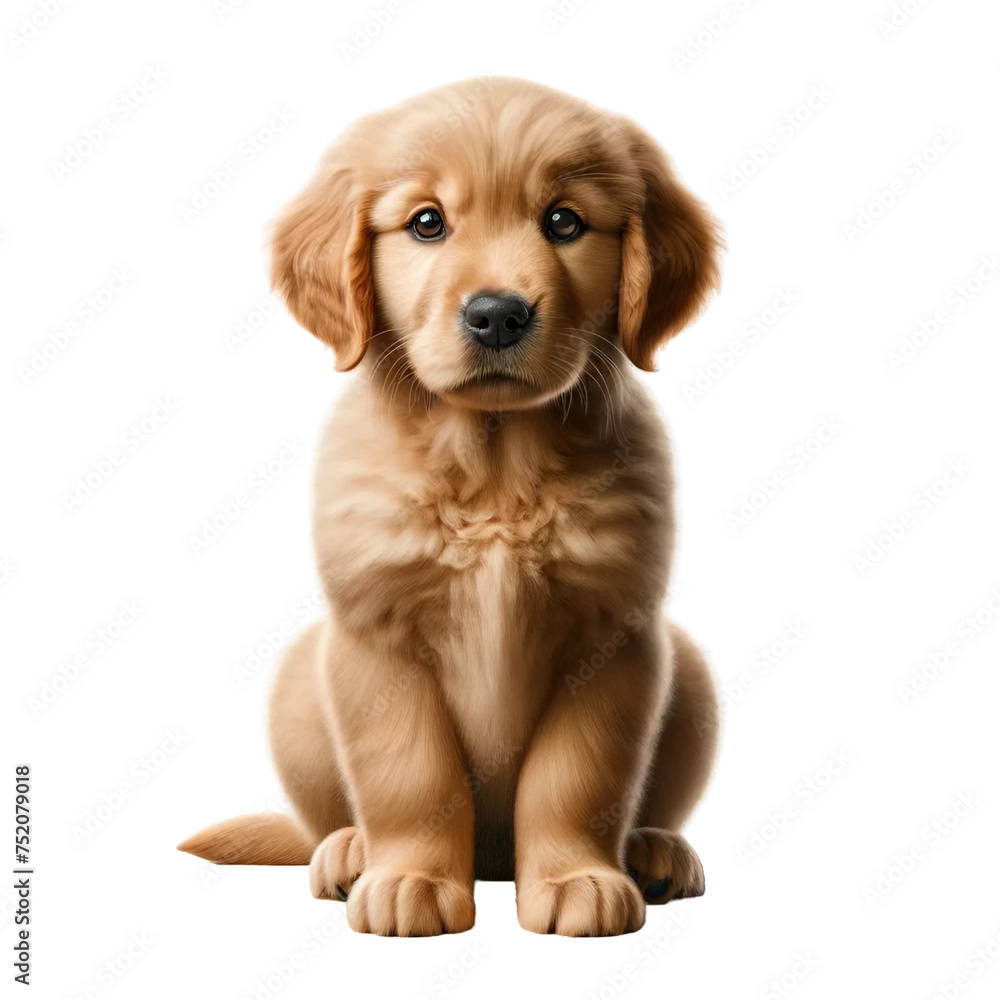 Adorable Golden Retriever Puppy Sitting, isolated on white background.