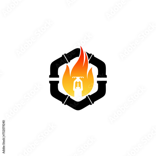 Fire Logo Design With Pipeline And Sprinkler