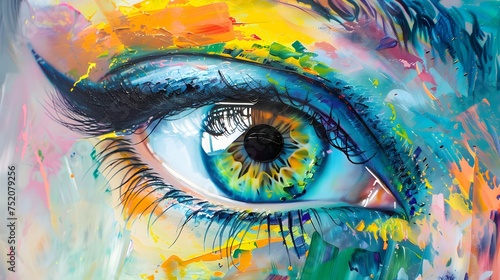 Colorful eye with abstract background. Psychedelic eye painting, Colorful eye painting