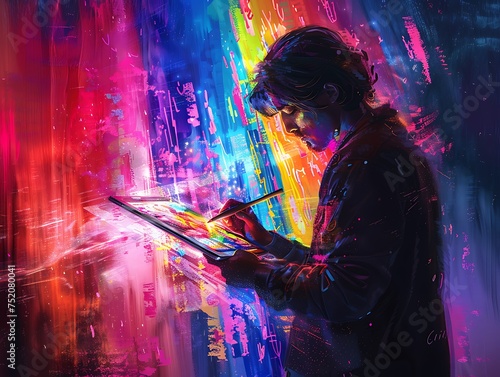 Artist Creating Digital Art on Tablet
