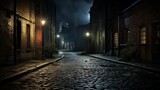 An image of the night in an atmospheric alley.