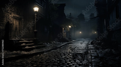 An image of the night in an atmospheric alley.