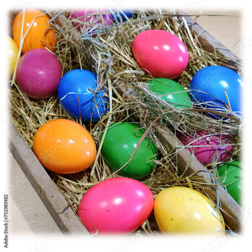 color easter eggs in the basket
