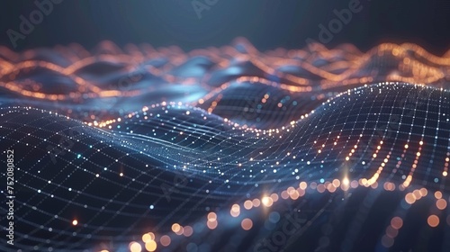 Abstract data technology background: connecting dots and lines on dark surface - 3d rendering, 4k